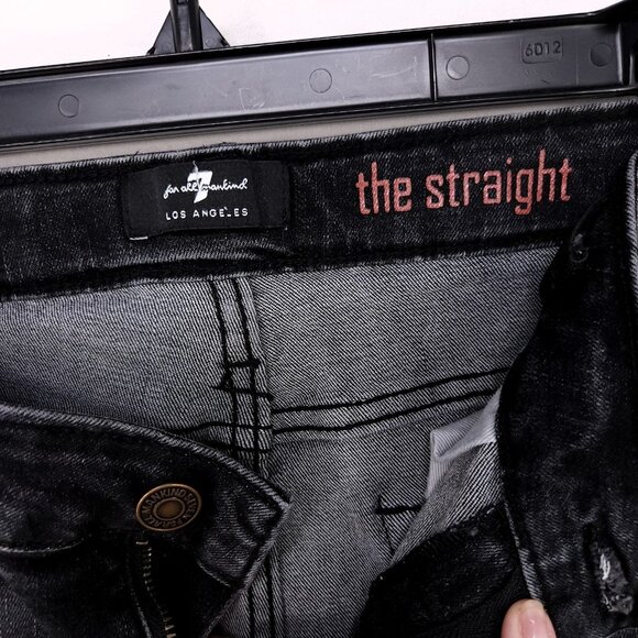 7 For All Mankind The Straight Jeans Women’s 10 Low Rise Black Denim Whiskered - Picture 5 of 13